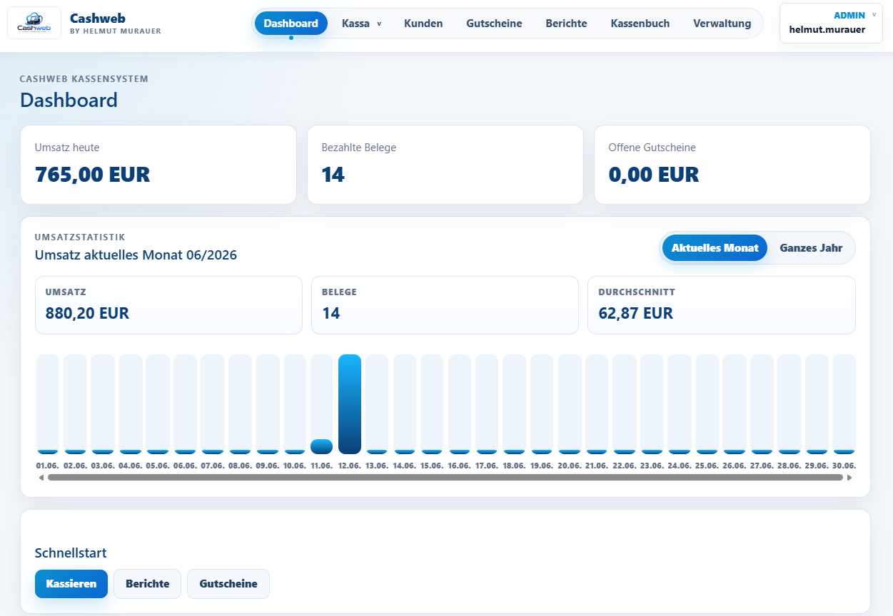 Cashweb Dashboard Screenshot
