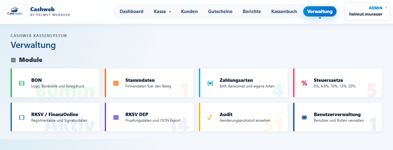 Cashweb Verwaltung
